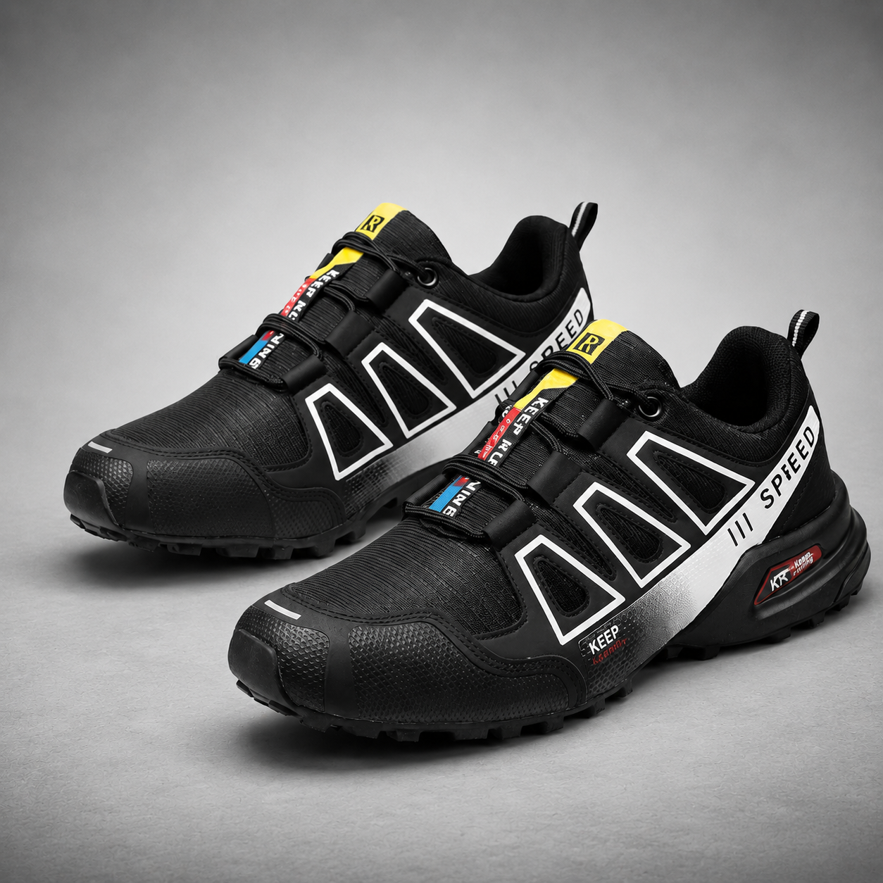 Chaussure Running Trail Homme Noir & Rouge – Performance et Confort