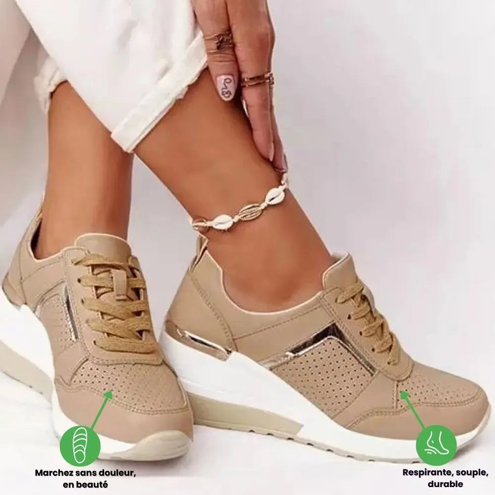 ELYORA™ – Basket femme compensée orthopédique | Élégance & confort quotidien